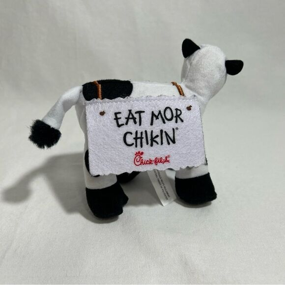 Chick-Fil-A "EAT MOR CHIKIN" Cow PLUSH Toy Black White Logo - Picture 5 of 6